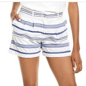 J. McLaughlin Blue and White Mid Rise Embroidered Shorts - Size 4